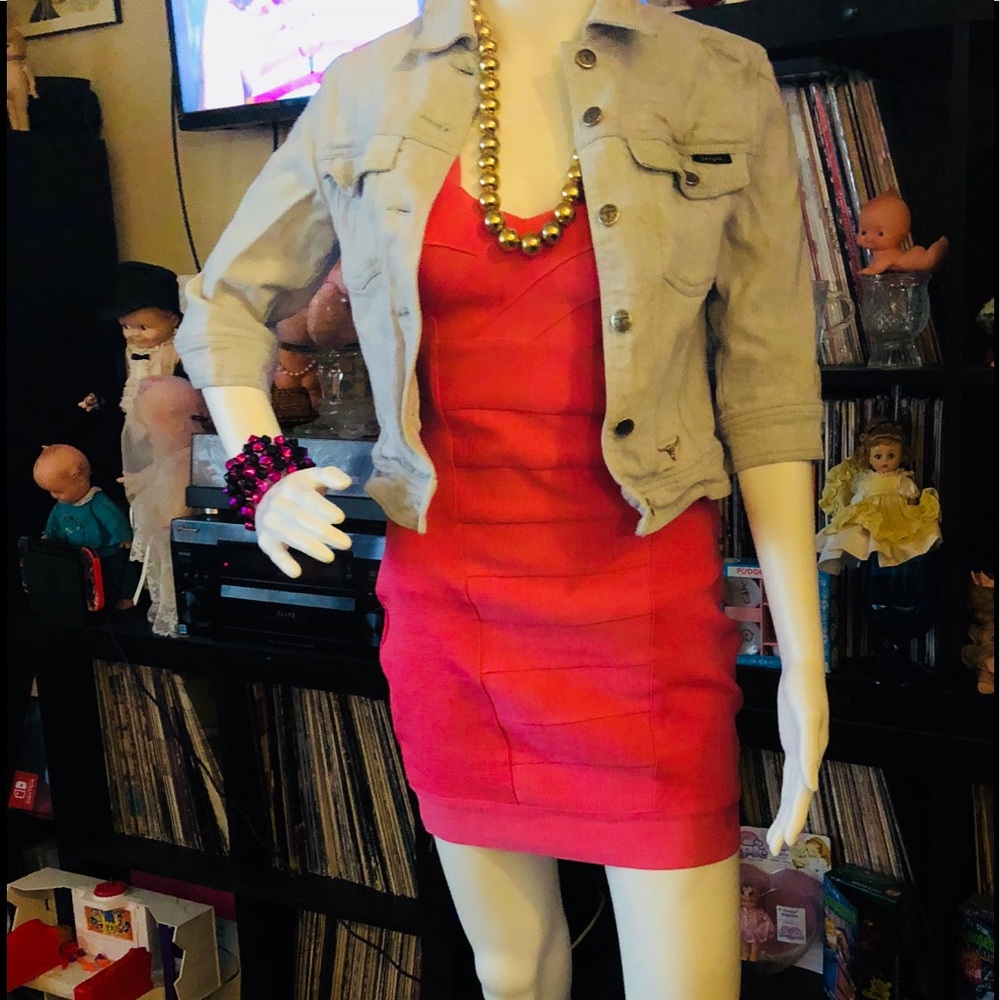 Wow couture hot neon pink banded mini dress